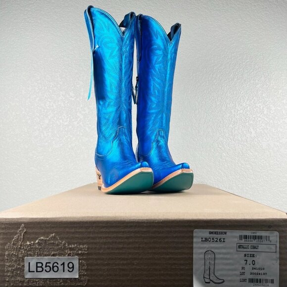 NEW Lane SMOKESHOW Womens Blue Cowboy Boots 7 Leather Western Snip Toe 15" Tall - Picture 9 of 10